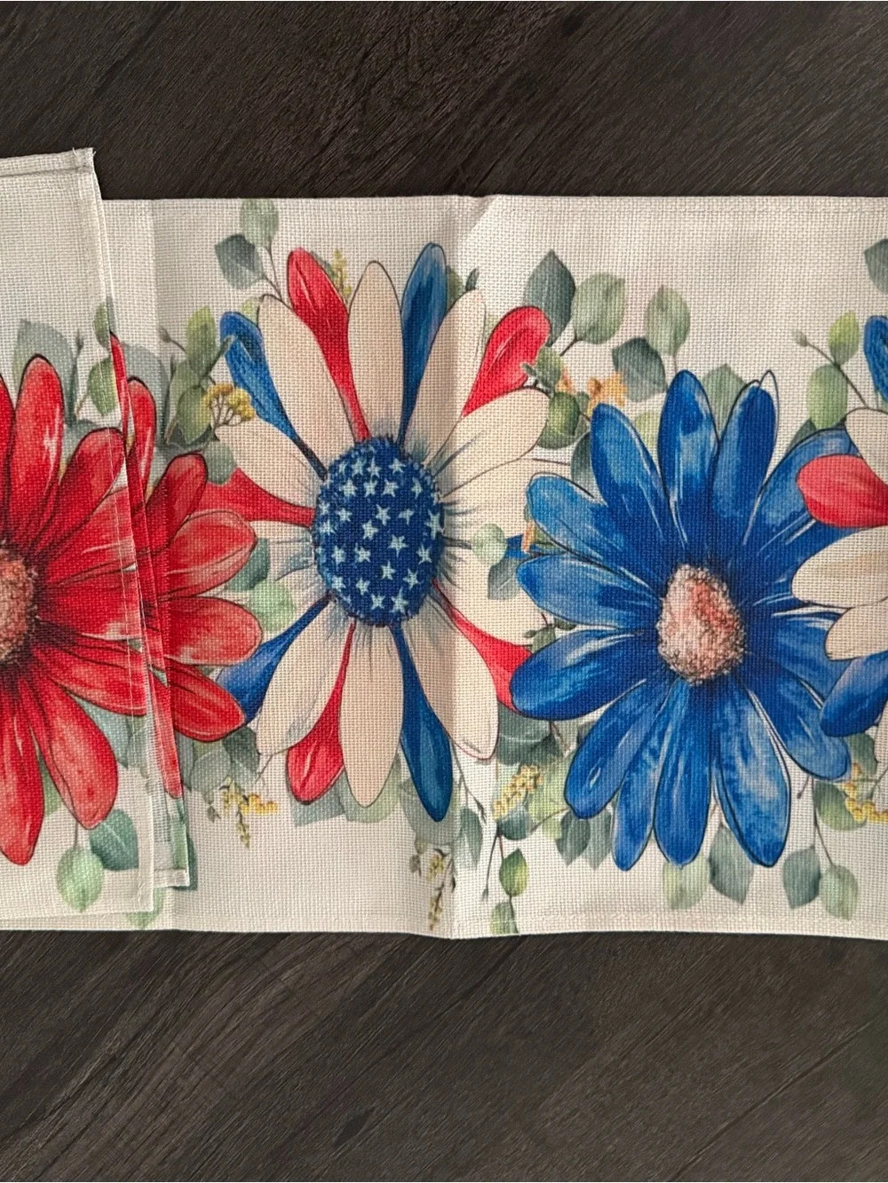 Patriotic Red, White & Blue Floral Table Runner